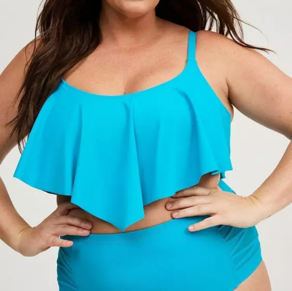 Torrid Turquoise Blue Flounce Ruffle Flounce Adjustable Bikini Swim Top Only 3X